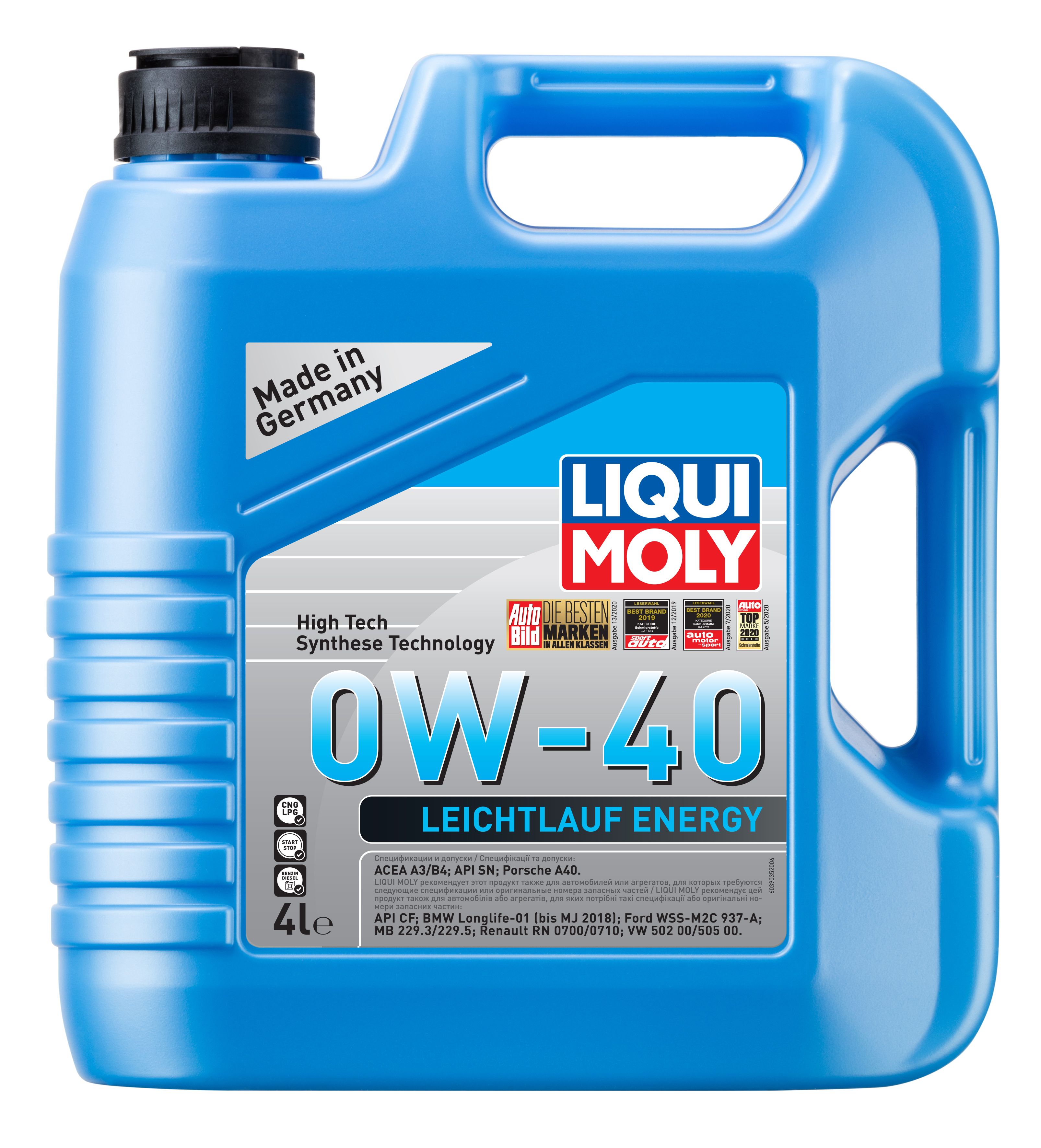 

Моторное масло LIQUI MOLY Leiсhtlauf Energy 0w40 Sn A3/B4 4л