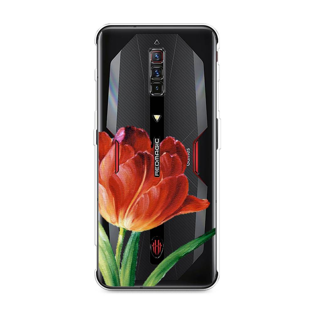 фото Силиконовый чехол "красный тюльпан" на zte nubia red magic 6 awog