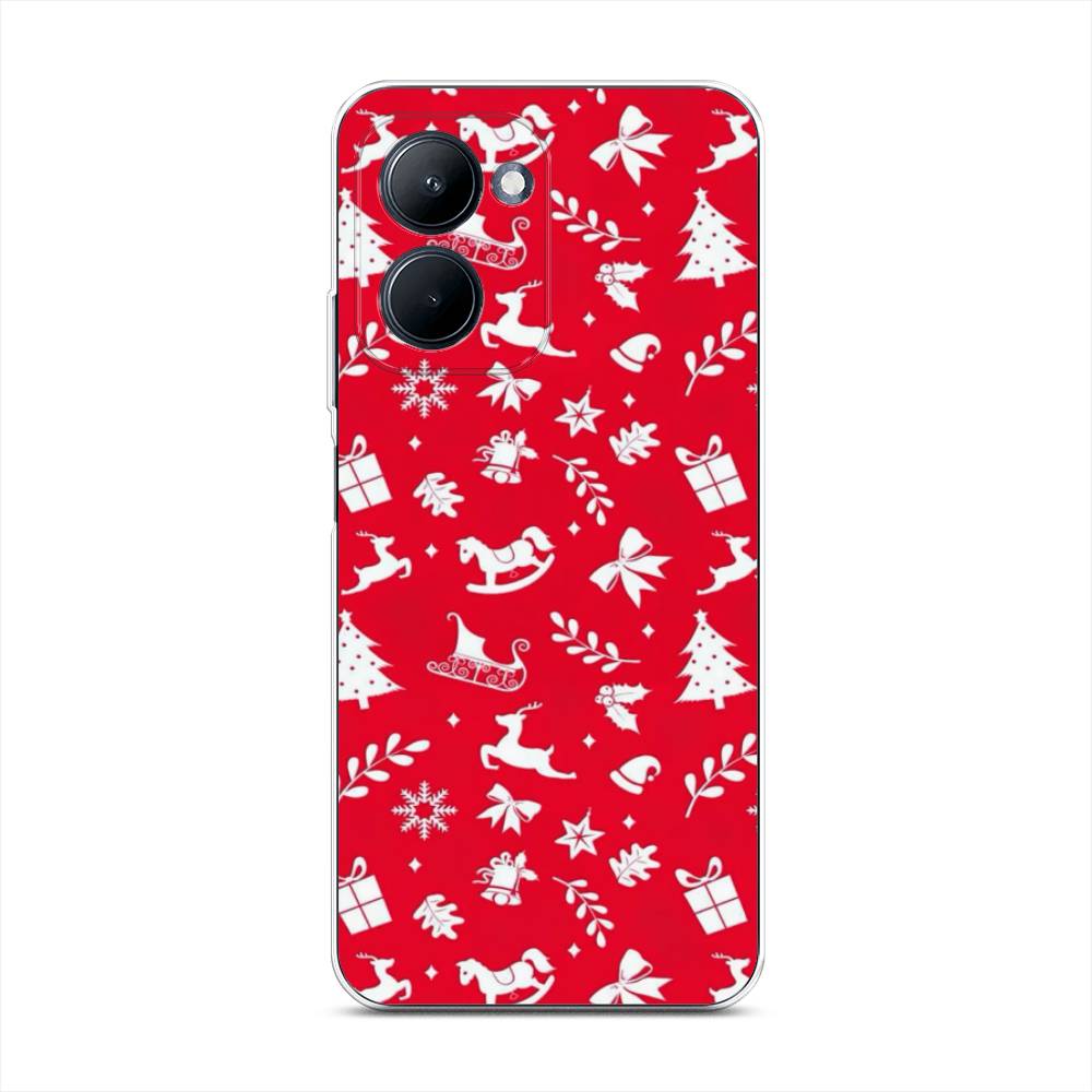 

Чехол для Realme C33 "Красный новогодний фон", Красный;белый, 2511350-5