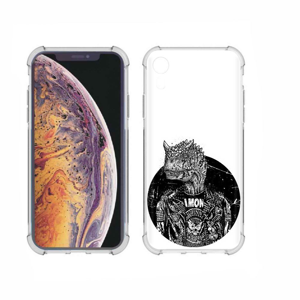

Чехол MyPads Tocco для Apple iPhone XR динозавр в куртке, Прозрачный, Tocco
