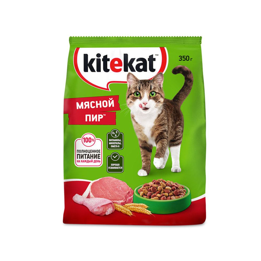 Сухой корм Kitekat для взрослых кошек Мясной Пир, 350г