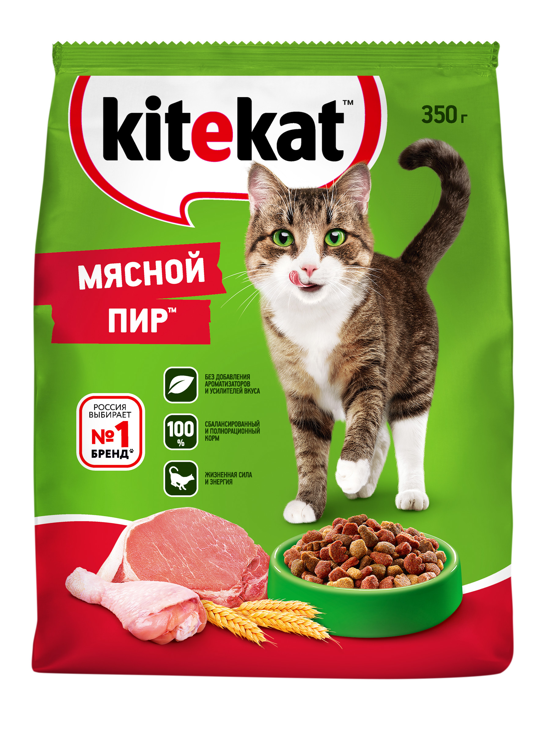 фото Сухой корм для кошек kitekat, мясной пир, 0,35кг