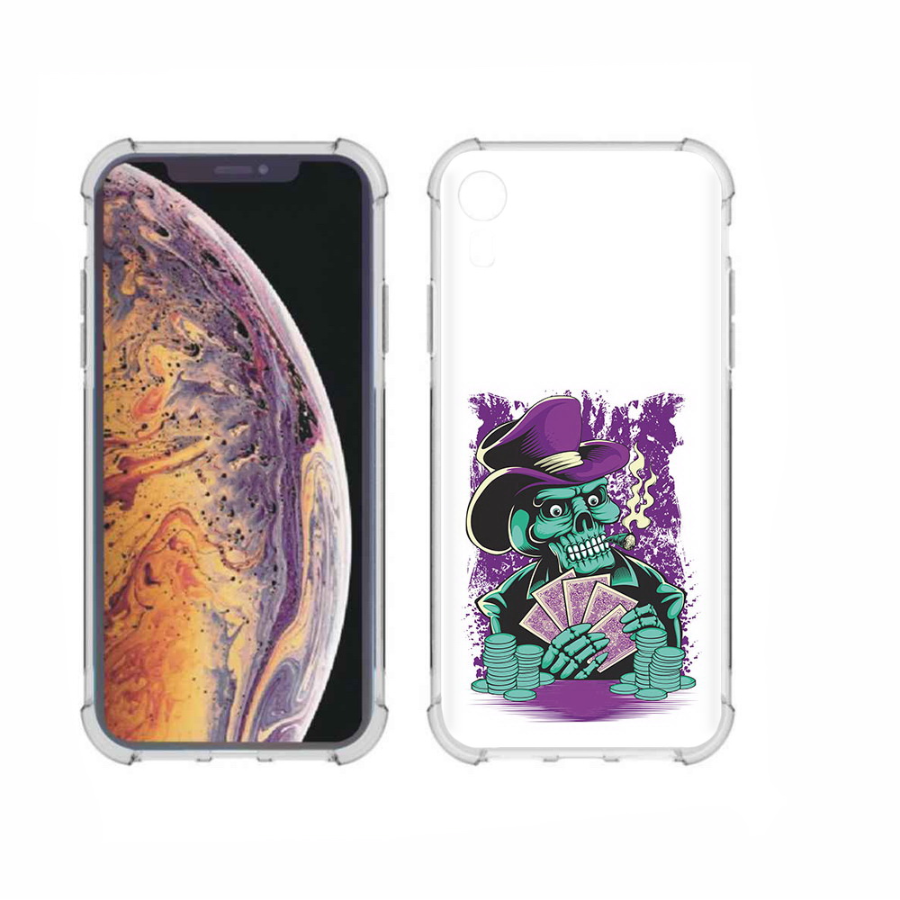 

Чехол MyPads Tocco для Apple iPhone XR зеленый череп с картами, Прозрачный, Tocco