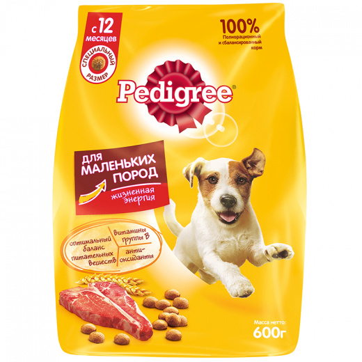 фото Сухой корм pedigree для собак маленьких пород, говядина, 0.6кг