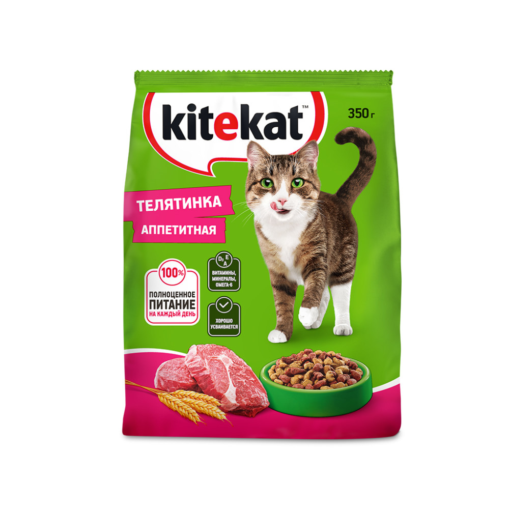 Сухой корм Kitekat для взрослых кошек Телятинка Аппетитная, 350г