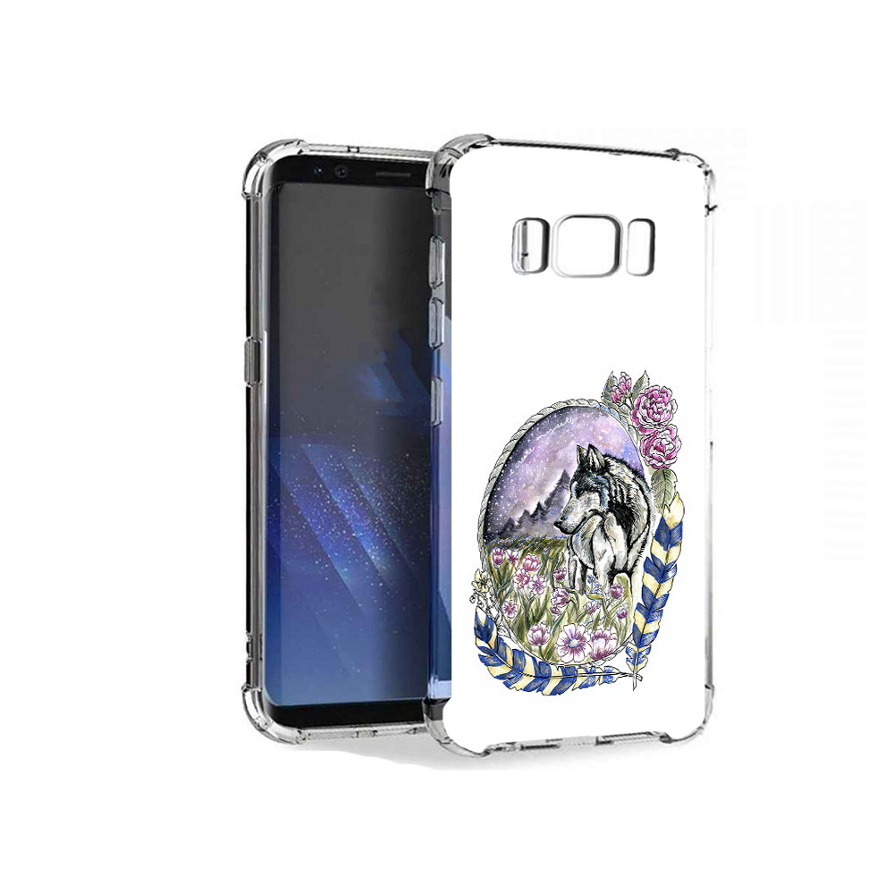 

Чехол MyPads Tocco для Samsung Galaxy S8+ нарисованный волк в цветах с перьями, Tocco