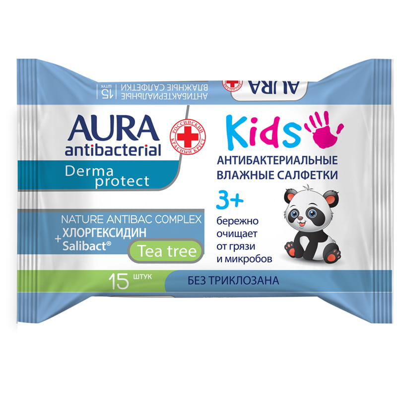 Влажные салфетки Aura antibacterial, детские 3+, 15 шт. влажные салфетки антибактериальные для рук и тела 15шт