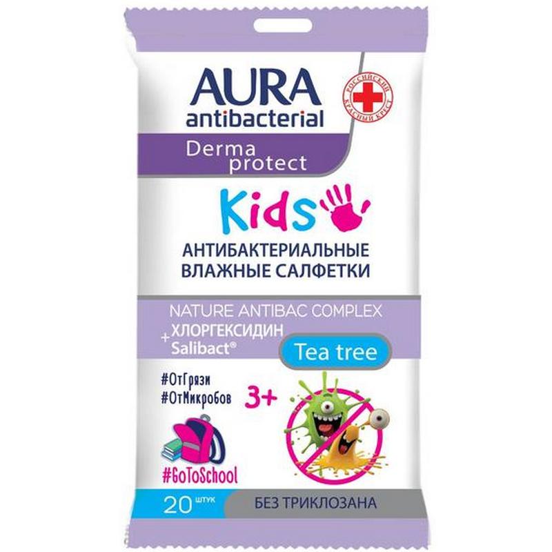 фото Влажные салфетки aura antibacterial, детские 3+, 20 шт.