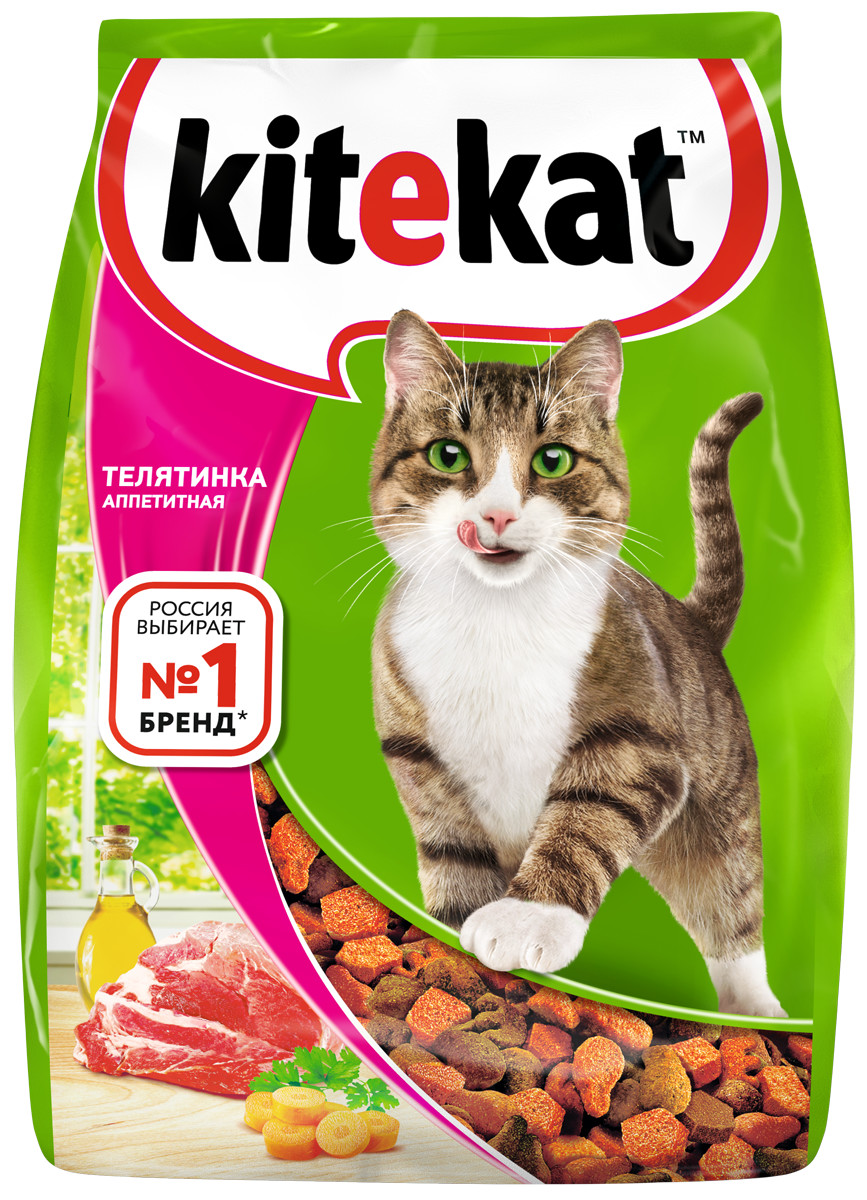 фото Сухой корм для кошек kitekat, с аппетитной телятинкой, 0,8кг