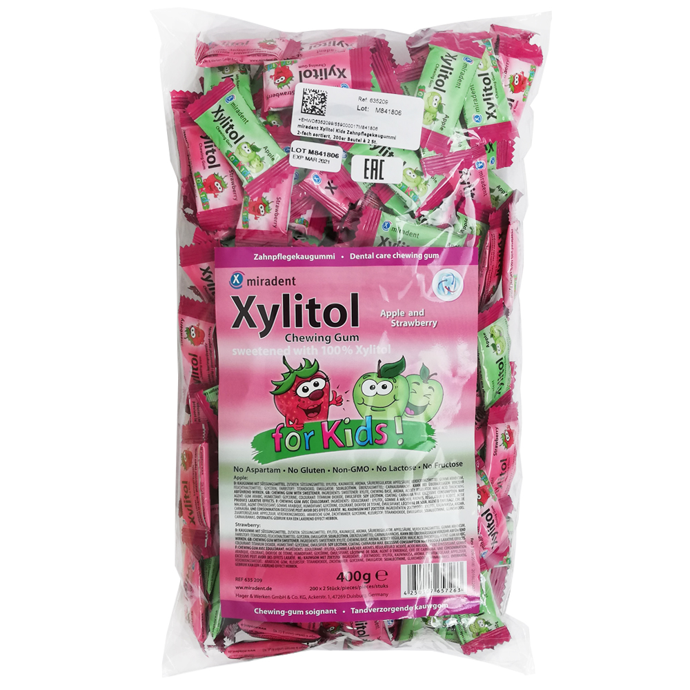 Miradent Xylitol Chewing Gum for Kids детские ассорти жевательные резинки 200 по 2 шт
