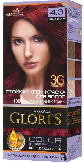 фото Стойкая крем-краска для волос glori`s 4.3 дикая вишня