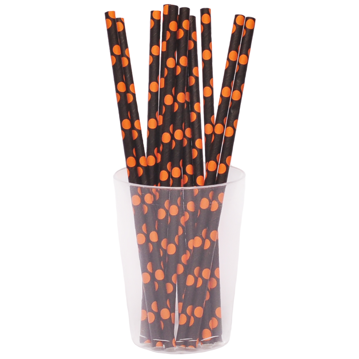 фото Набор трубочек, "в оранжевый горошек", черный, 12 шт, 19,5 см, diligence party dp-strw-13