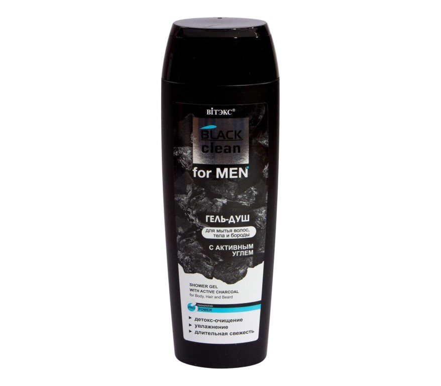 Купить Гель-душ VITEX BLACK CLEAN for men с активным углем для мытья волос, тела и бороды 400 мл