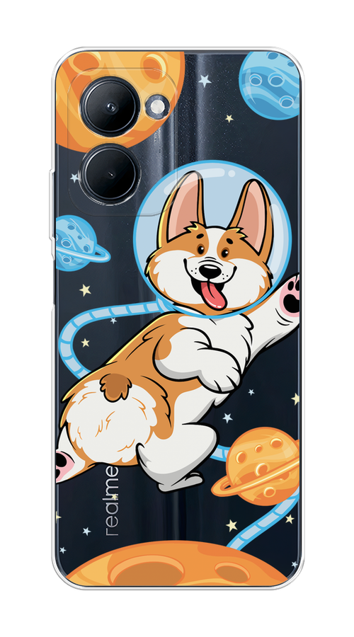 

Чехол на Realme C33 "Корги-космонавт", Голубой;бежевый;белый, 2511350-1