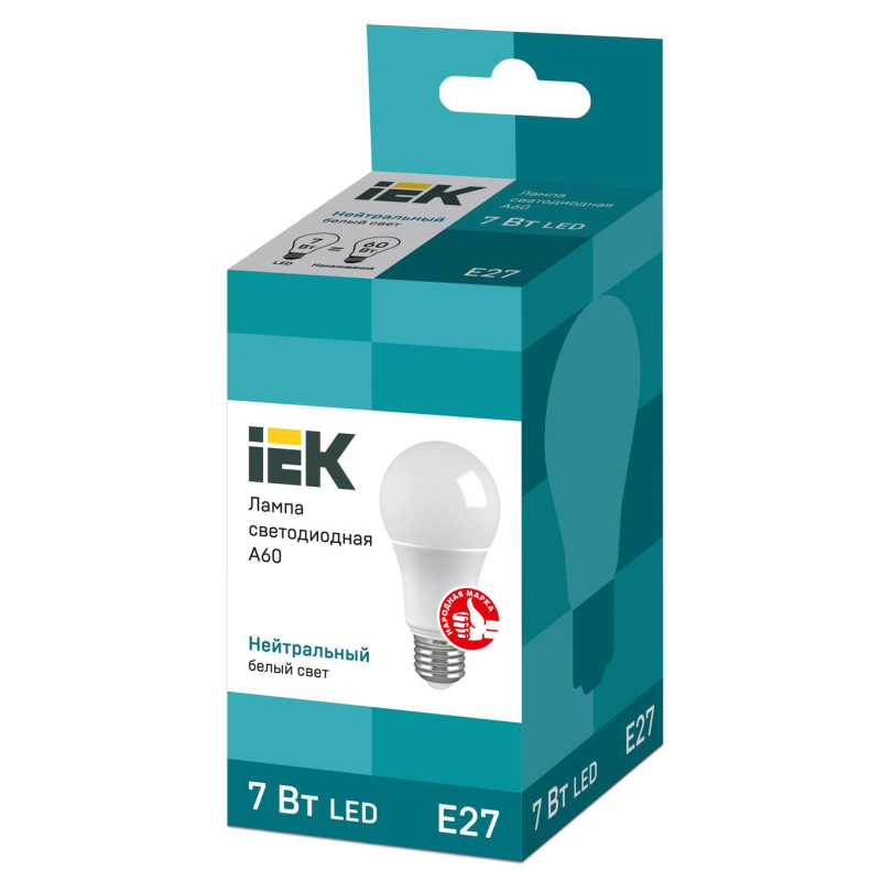 

Лампа светодиодная IEK ECO A60 LLE-A60-7-230-40-E27 7Вт 4000К E27, 2шт.