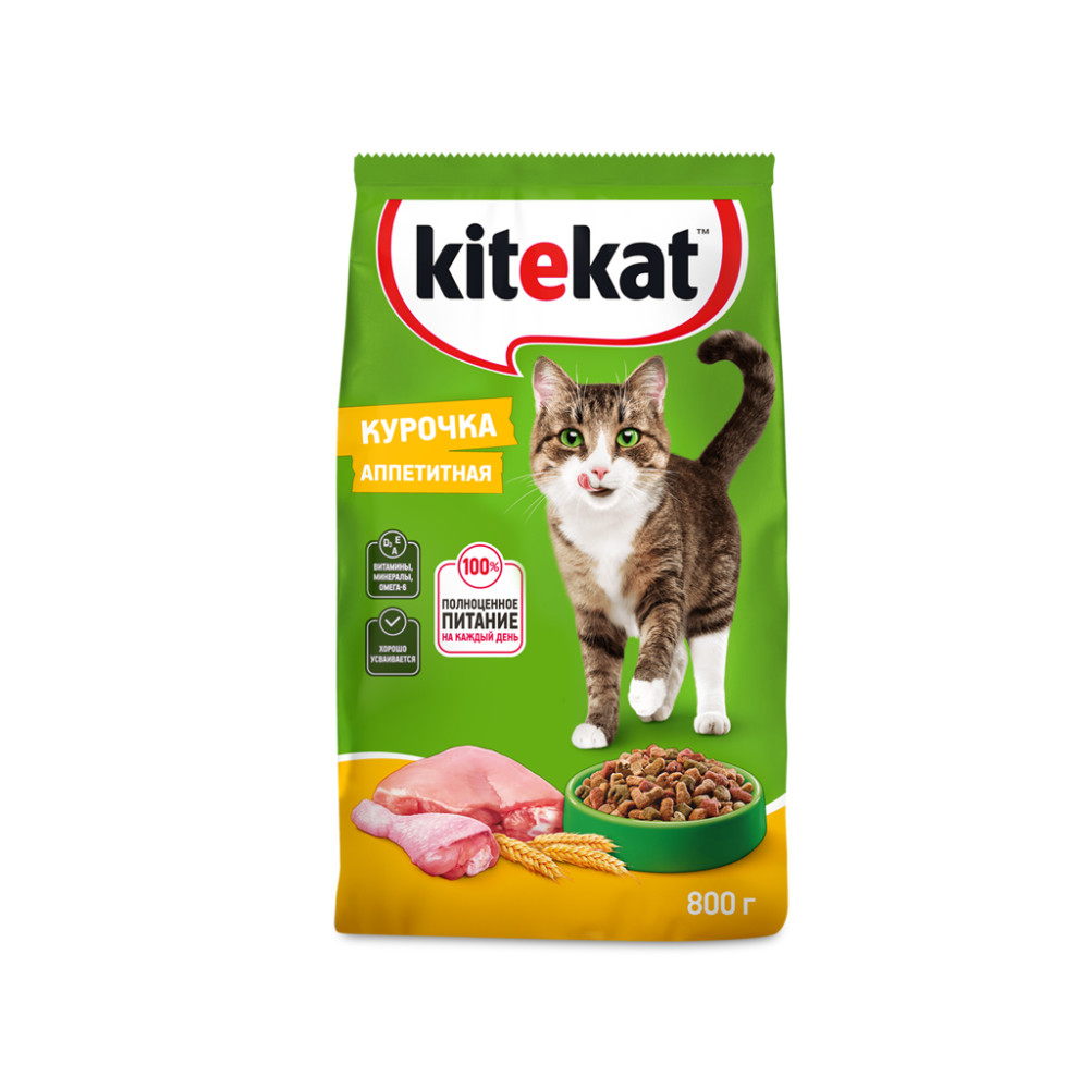 Сухой корм Kitekat для взрослых кошек Курочка Аппетитная, 800г