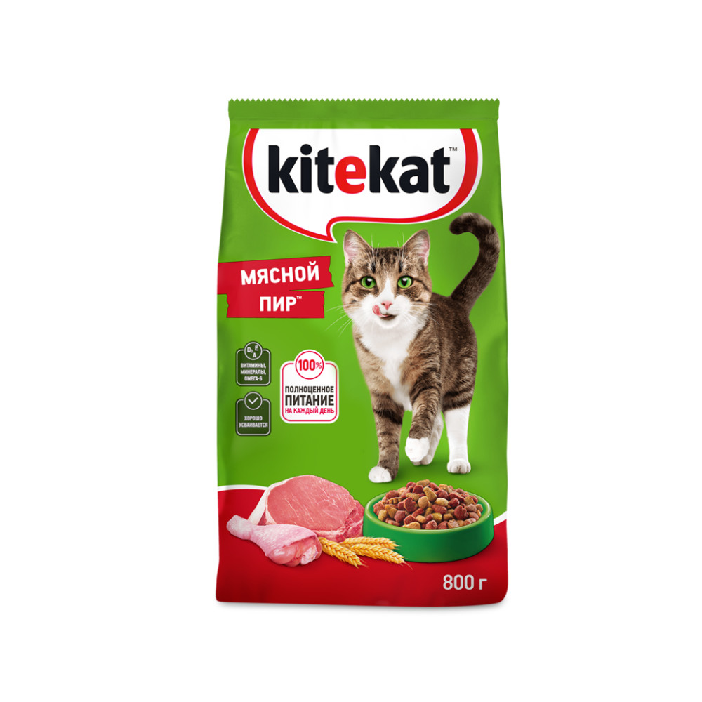 Сухой корм Kitekat для взрослых кошек Мясной Пир, 800г
