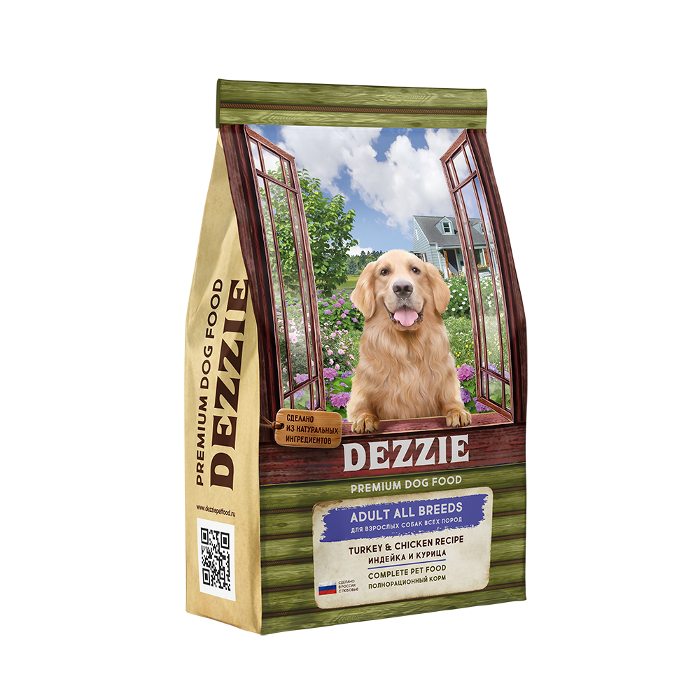 Сухой корм для собак всех пород DEZZIE All Breed Премиум, Индейка и Курица, 3 кг