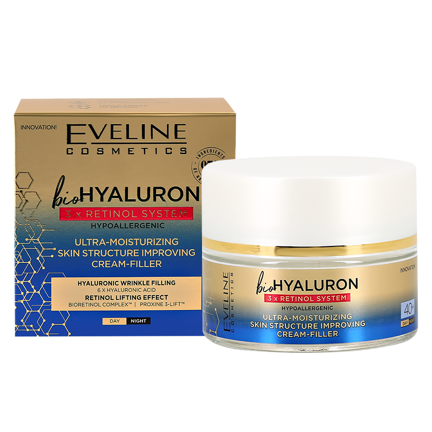 Крем для лица Eveline Biohyaluron 3xretinol system 40+ с гиалуроновой кислотой и ретинолом
