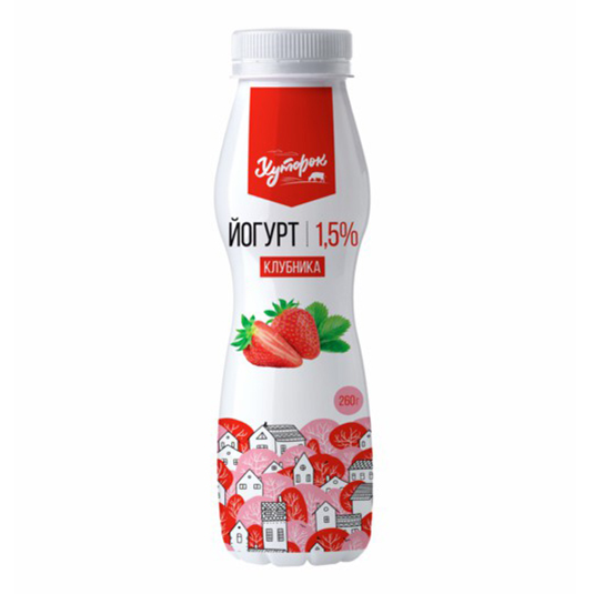 Питьевой йогурт Хуторок с клубникой 1,5% БЗМЖ 260 г