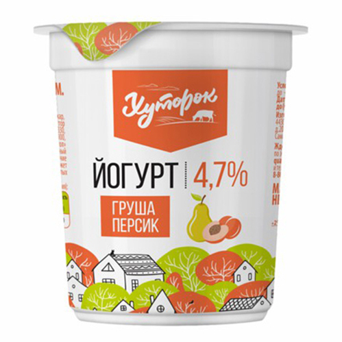 Йогурт Хуторок груша-персик 4,7% БЗМЖ 120 г