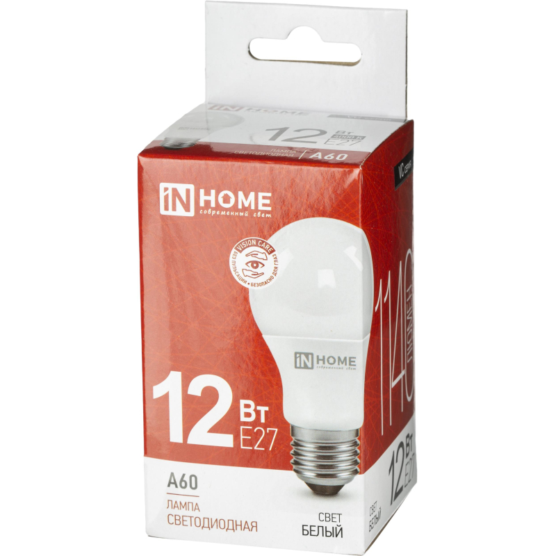 

Лампа светодиодная IN HOME LED-A60-VC 12Вт 230В Е27 4000К 1140 Лм, 3шт.