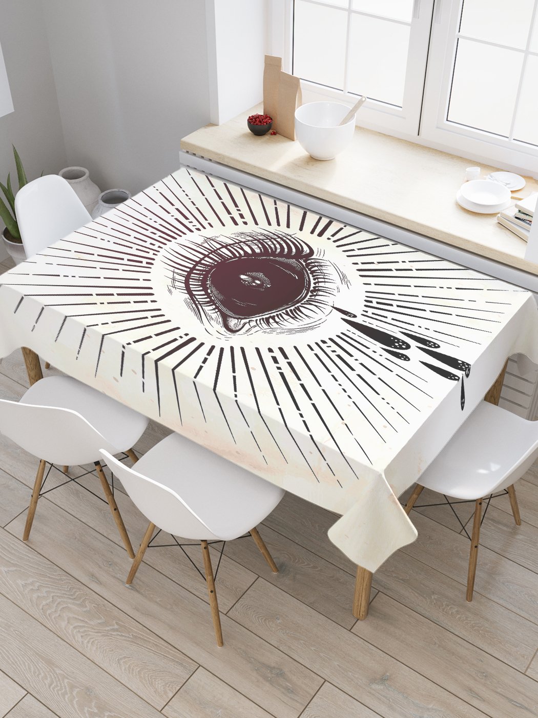 

Скатерть прямоугольная JoyArty "Плачущий глаз" из сатена, 180x145 см, Белый, Плачущий глаз