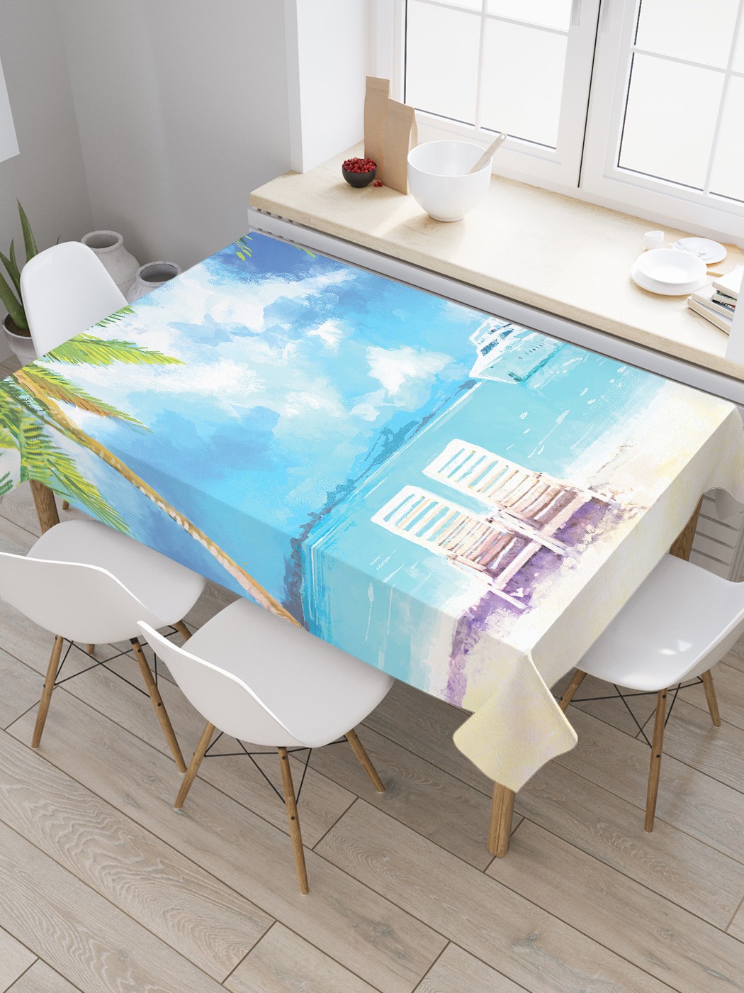 

Скатерть прямоугольная JoyArty "Яхта на якоре у берега" из сатена, 180x145 см, Голубой, Яхта на якоре у берега