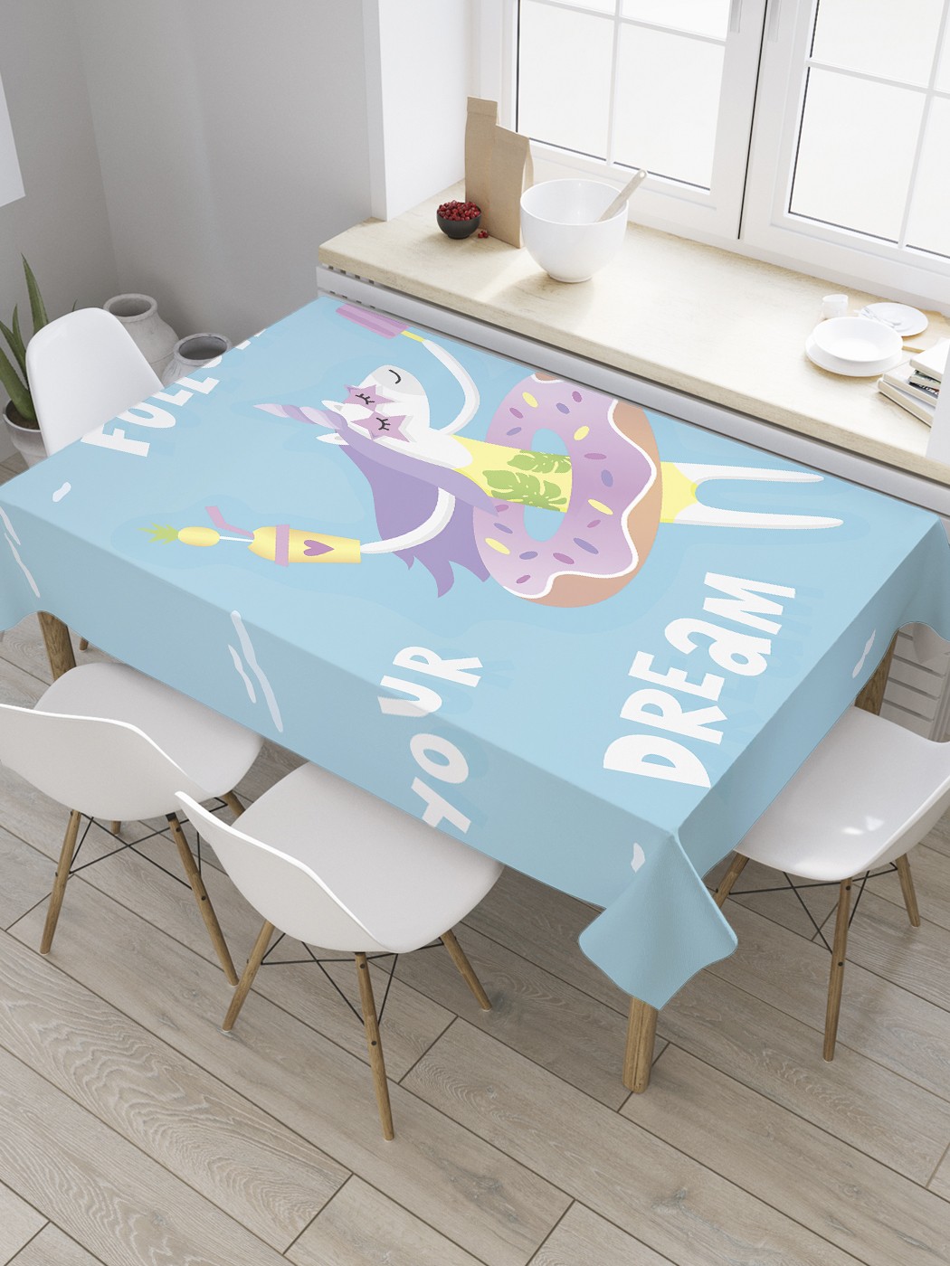 

Скатерть прямоугольная JoyArty "Следуй за своей мечтой" из сатена, 180x145 см, Голубой, Следуй за своей мечтой
