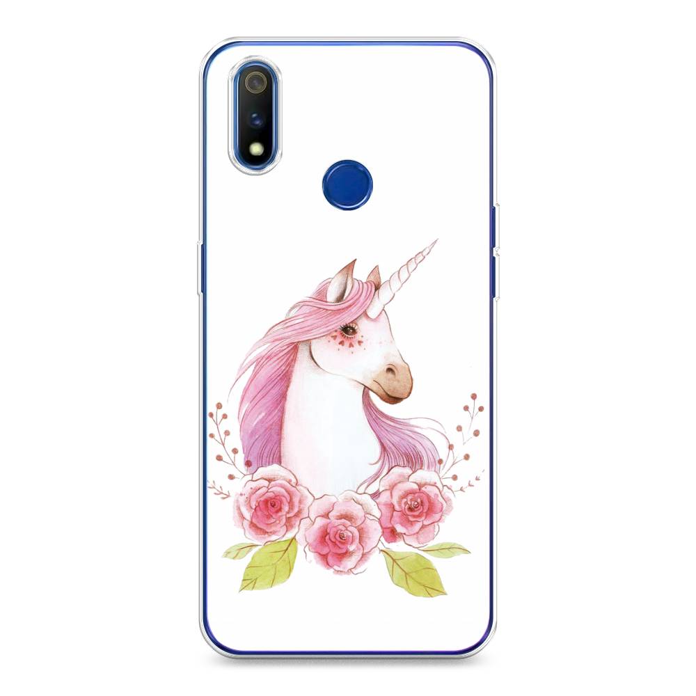 

Чехол на Realme 3 Pro "Единорог цветы", Белый;розовый;серый, 251250-1