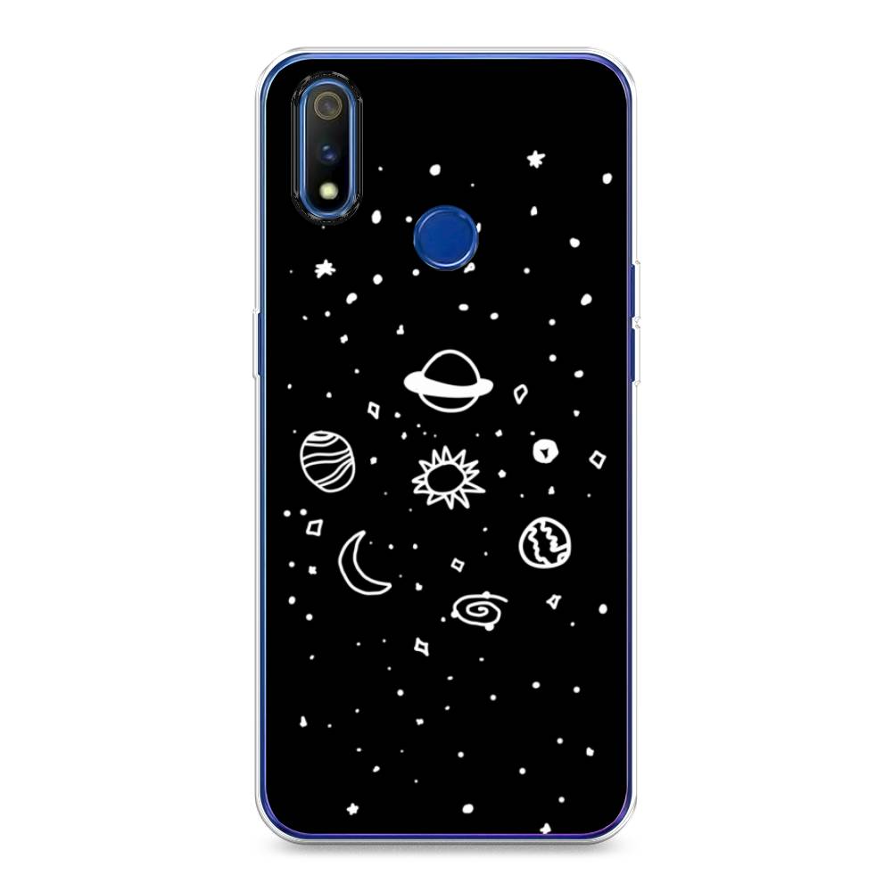 

Чехол на Realme 3 Pro "Дудл солнечной системы", Бежевый;серый, 251250-2