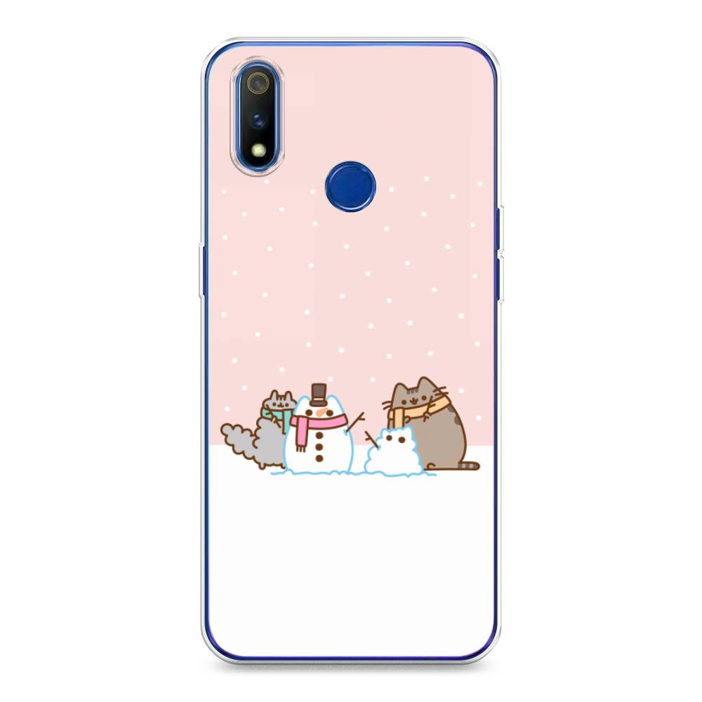 

Чехол на Realme 3 Pro "Котики в снегу", Розовый;белый;серый, 251250-5