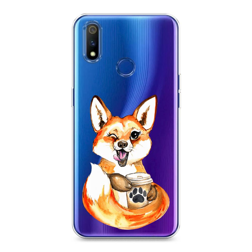 

Чехол на Realme 3 Pro "Подмигивающая лиса с кофе", Оранжевый;белый;коричневый, 251250-4