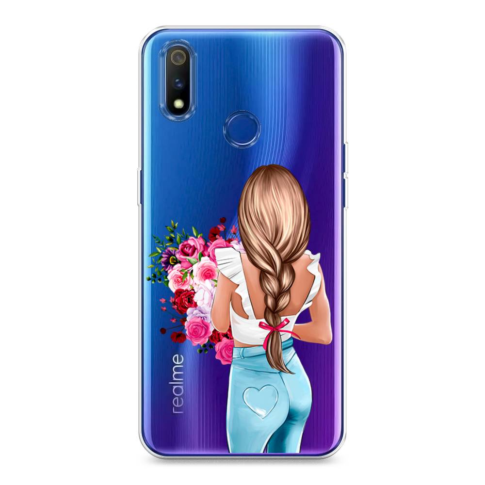 

Чехол на Realme 3 Pro "Девушка с цветами", Коричневый;розовый;голубой, 251250-6