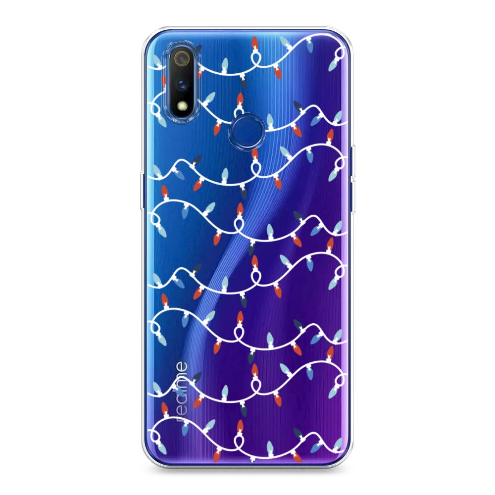 

Чехол на Realme 3 Pro "Разноцветная гирлянда", Белый;красный;синий, 251250-5