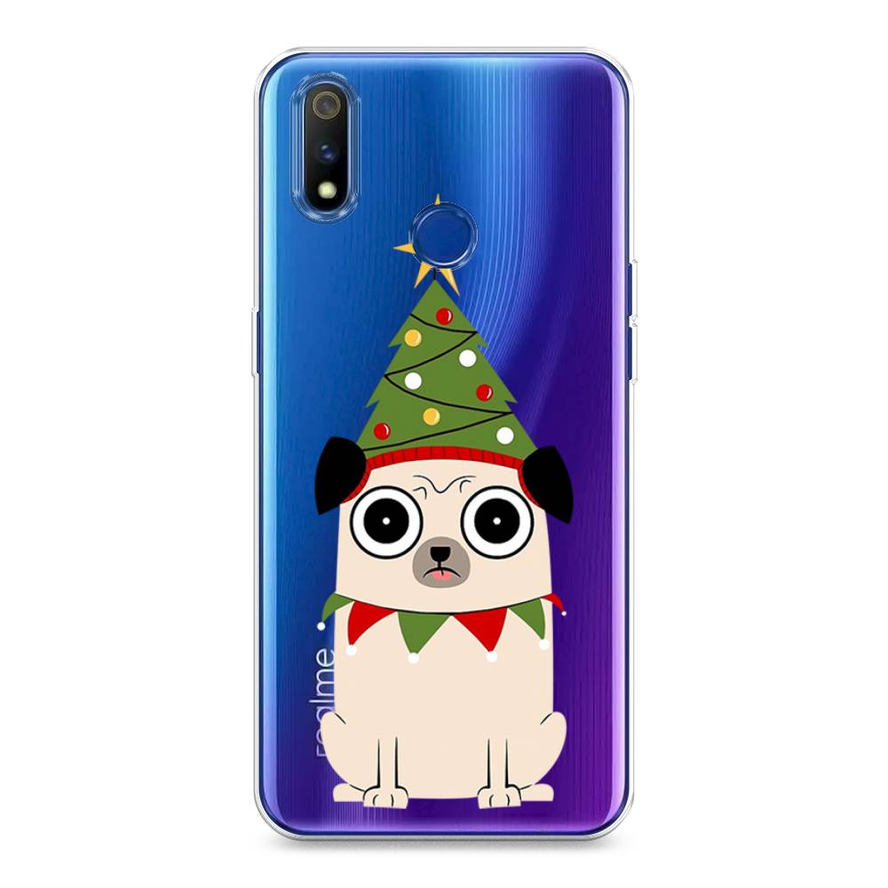 

Чехол на Realme 3 Pro "Собачка с ёлочкой", Бежевый;красный;зеленый, 251250-1