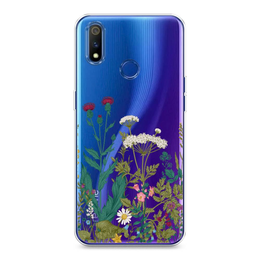 

Чехол на Realme 3 Pro "Дикие полевые цветы", Зеленый;розовый;белый, 251250-2