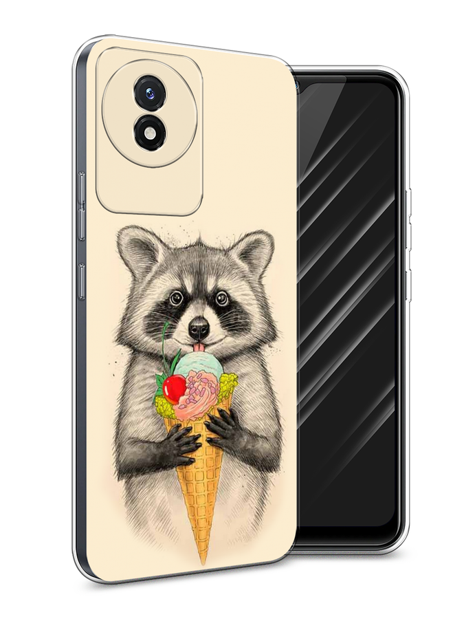 

Чехол Awog на Vivo Y02 "Енот с мороженым", Бежевый;серый, 268150-10