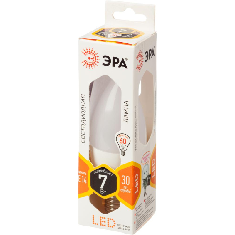 

Лампа светодиодная Эра BXS-7W-827-E14 7W E14 2700k свеча на ветру LED, 2шт.