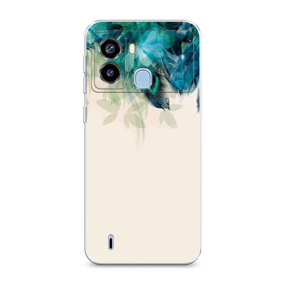 фото Силиконовый чехол "перья голубого цвета" на tecno pop 6 awog