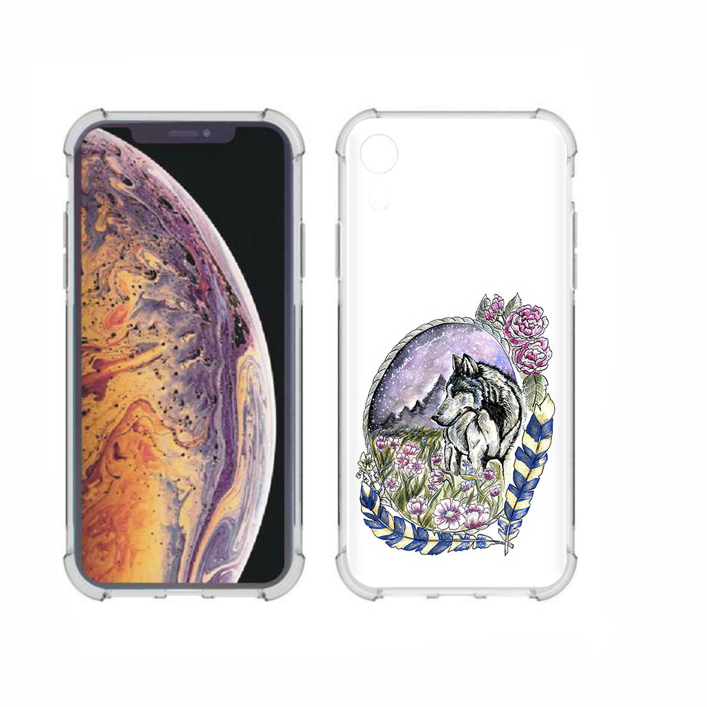 

Чехол MyPads Tocco для Apple iPhone XR нарисованный волк в цветах с перьями, Прозрачный, Tocco