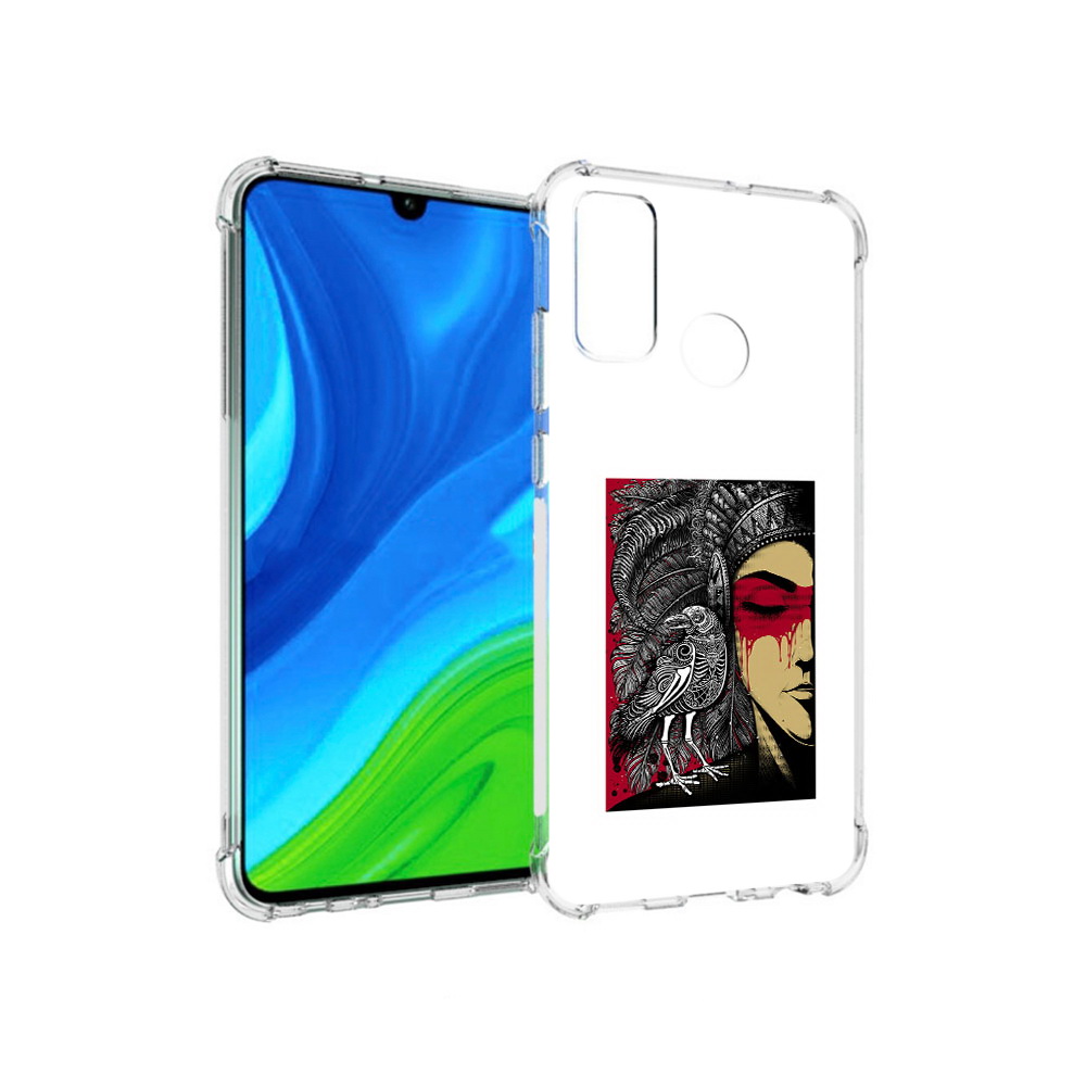

Чехол MyPads Tocco для Huawei P Smart (2020) девушка с вороном в абстракции, Прозрачный, Tocco