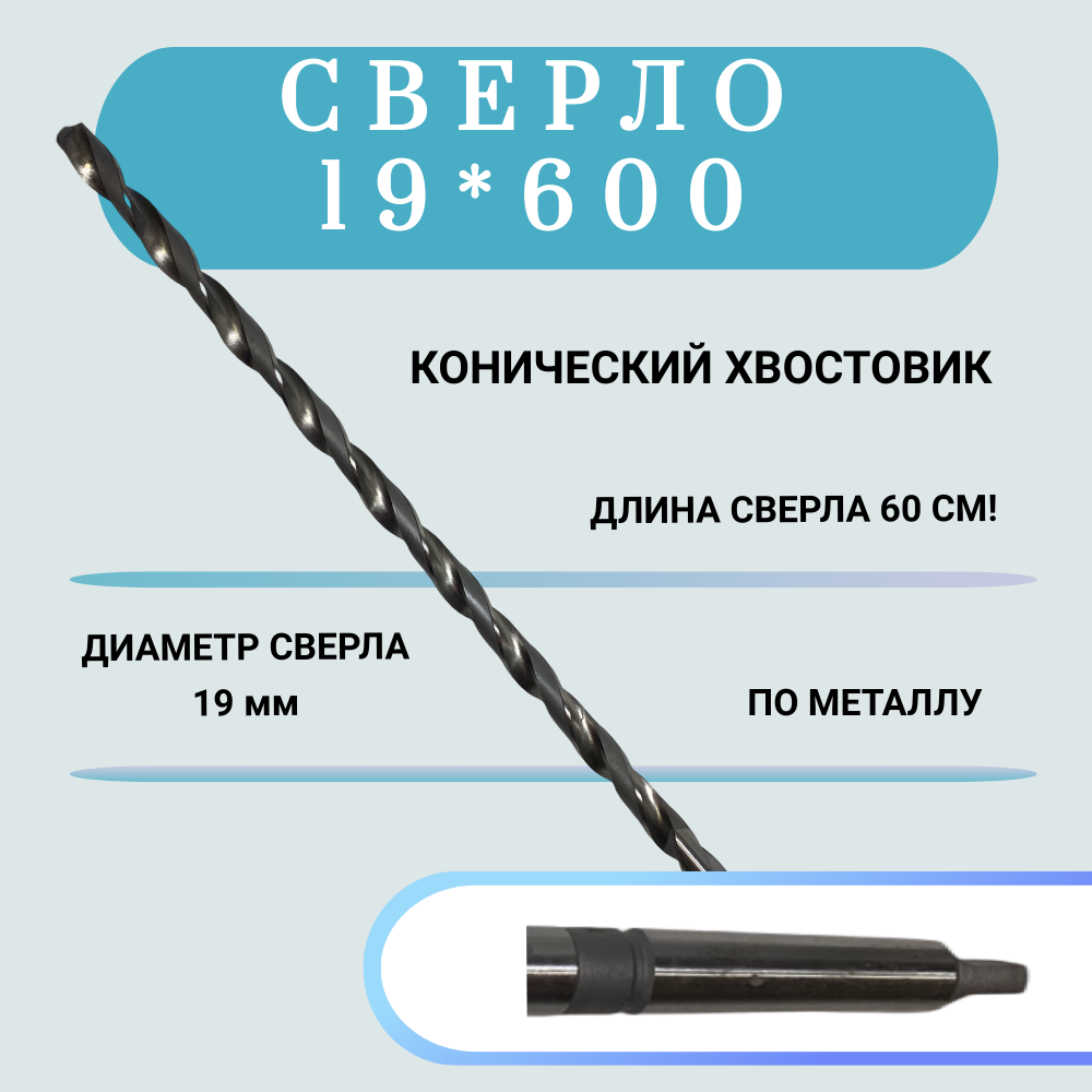 фото Сверло по металлу конический хвостовик hss 19*600(500), 1 шт nobrand