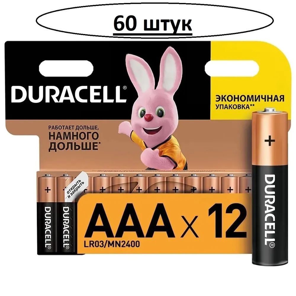 

Батарейки Duracell Basic LR03/MN2400 60 шт тип AAА (мизинчиковые), LR03/MN2400