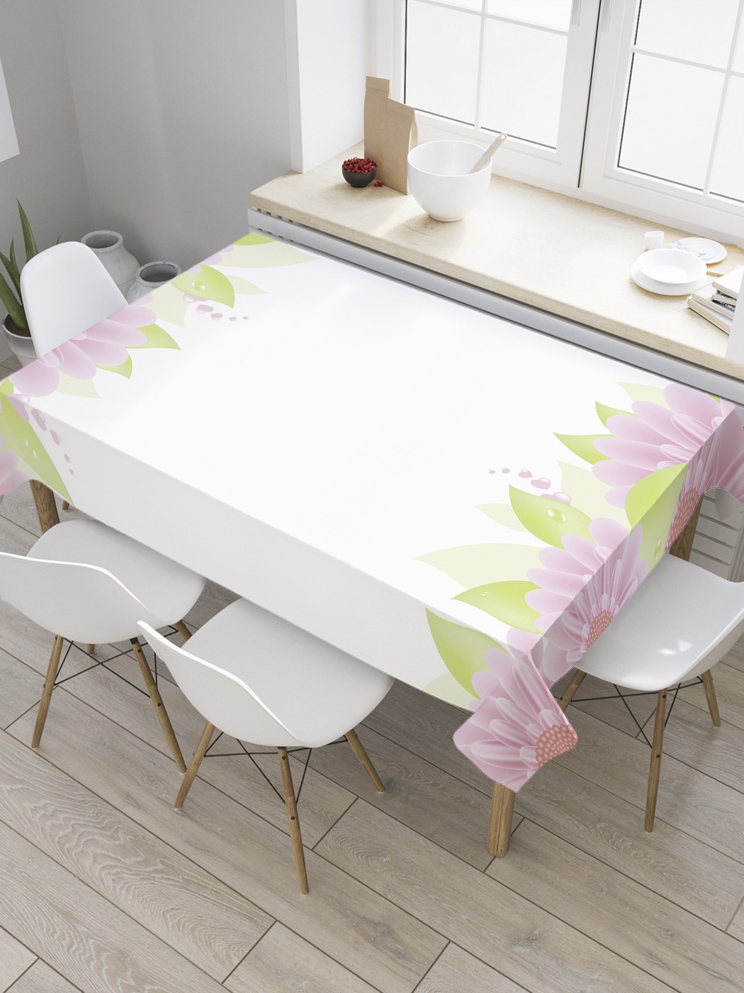 

Скатерть прямоугольная JoyArty "Полосы гербер" из сатена, 180x145 см, Розовый, Полосы гербер