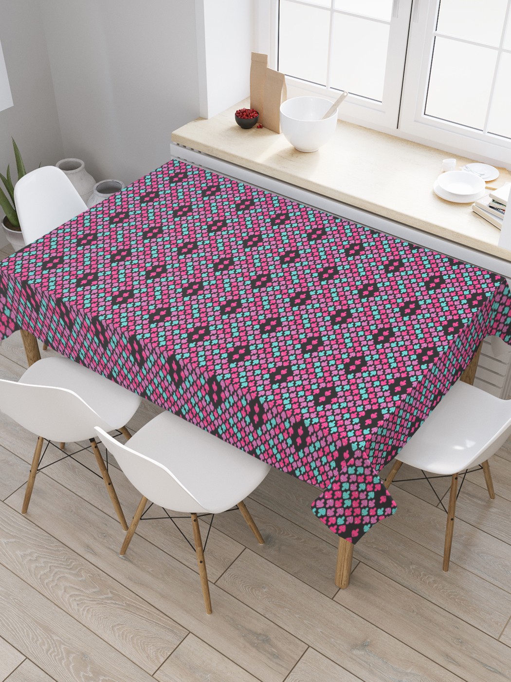 

Скатерть прямоугольная JoyArty "Орнамент из абстрактных рыб" из сатена, 180x145 см, Голубой, Орнамент из абстрактных рыб