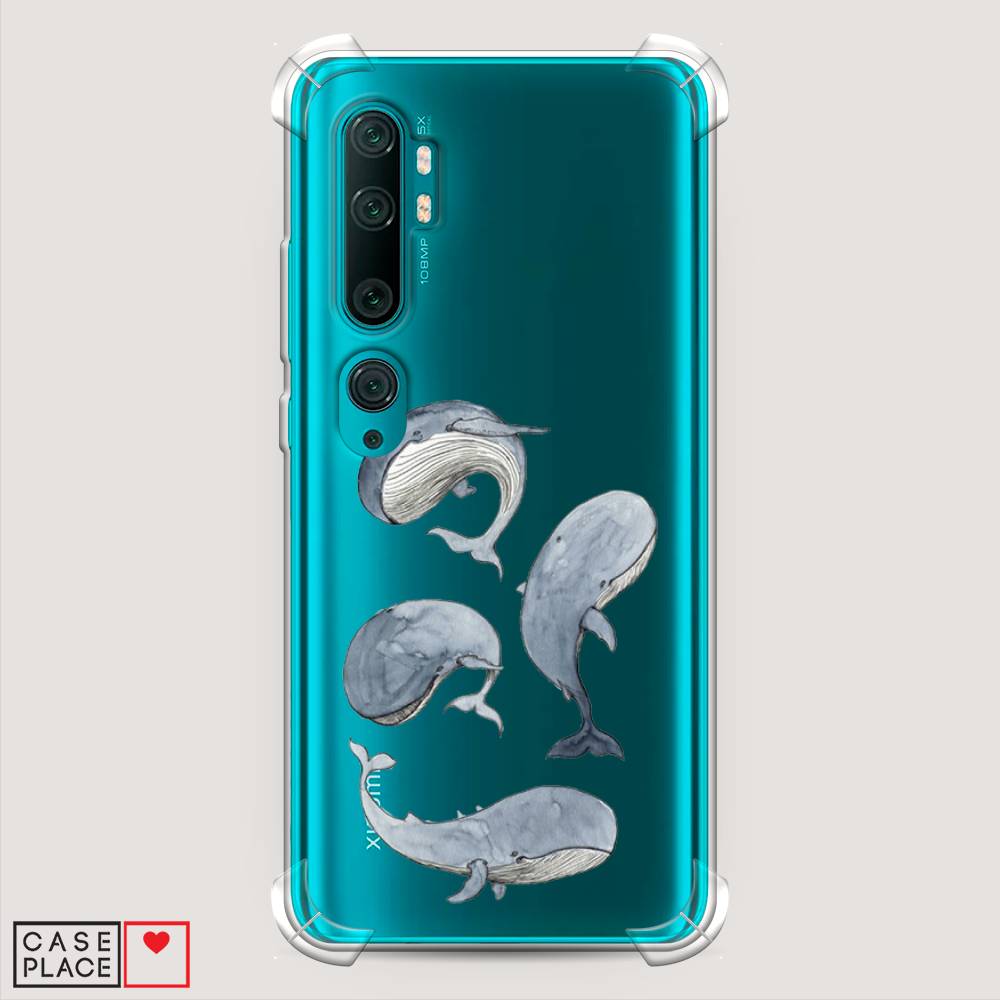 

Противоударный силиконовый чехол "Киты" на Xiaomi Mi Note 10, Разноцветный, 37351-1
