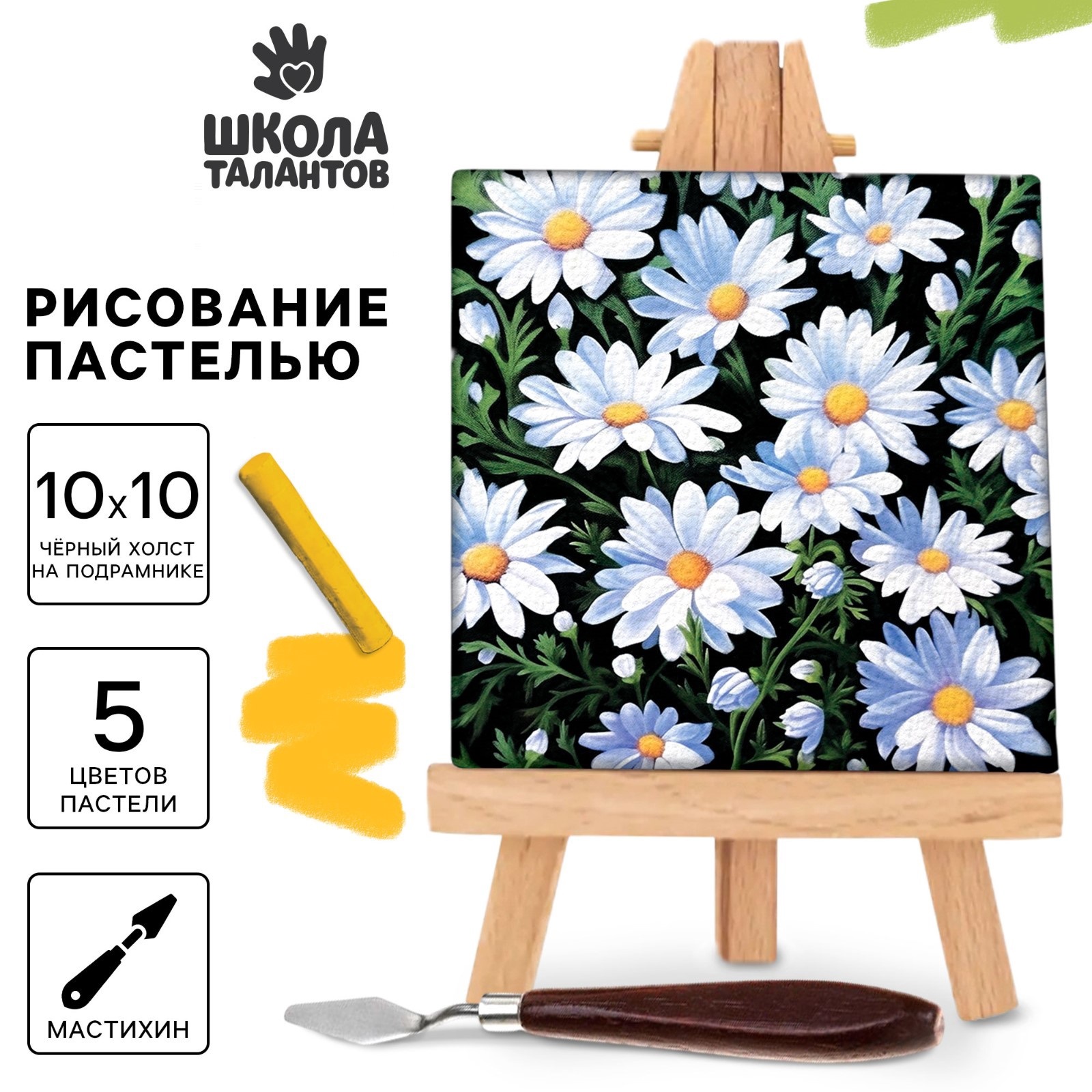 

Рисование пастелью Школа талантов c холстом на подрамнике Ромашки, набор для творчества