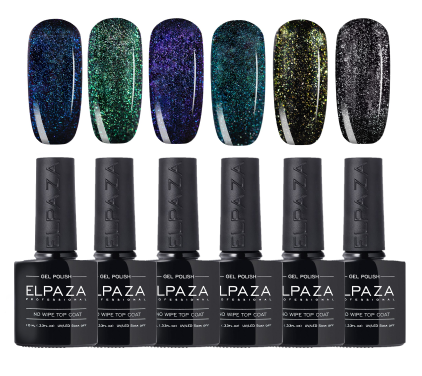 

Набор топов без липкого слоя Elpaza Eclipse No Wipe Top Coat с блестками 6 шт, Elpazik