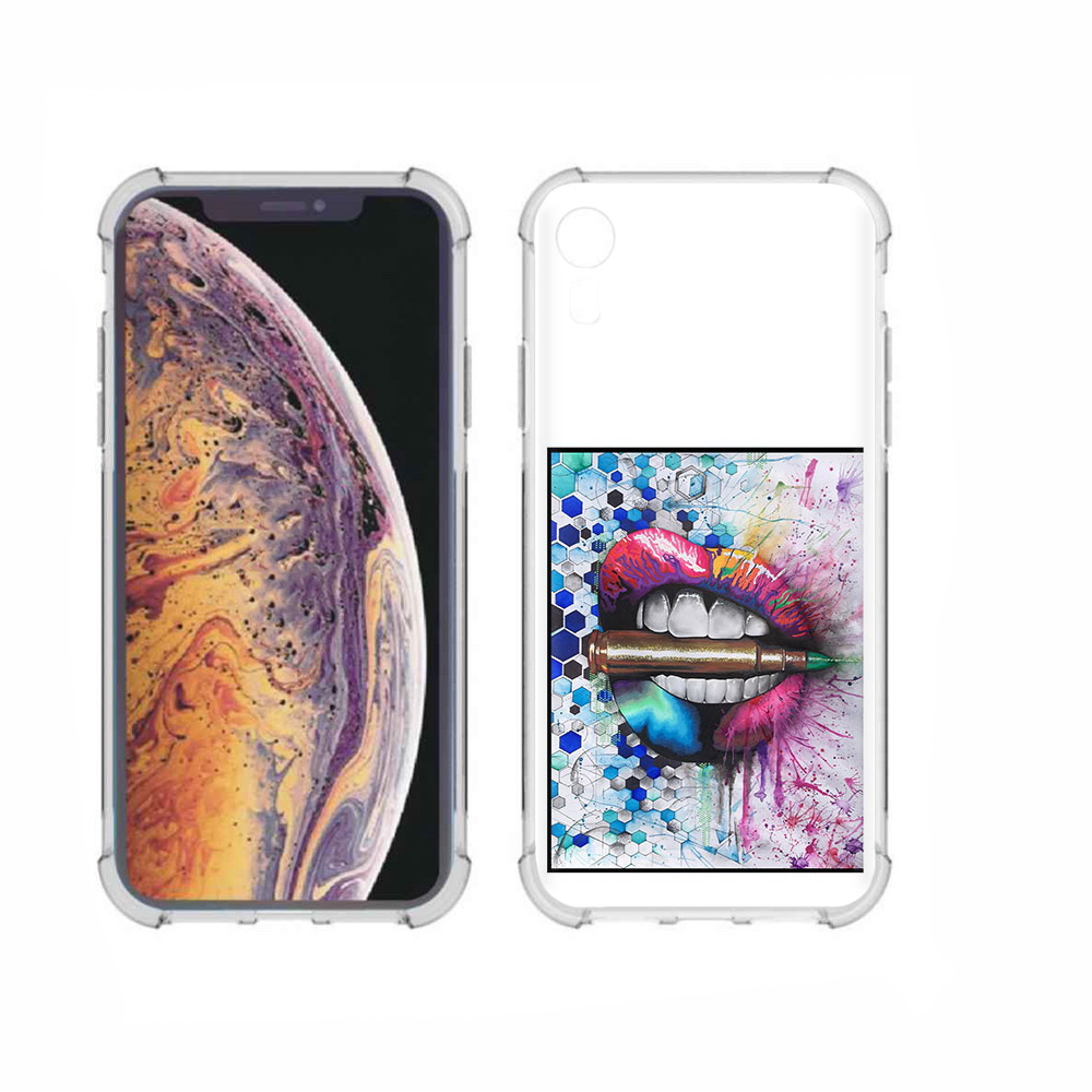 

Чехол MyPads Tocco для Apple iPhone XR разноцветные губы с пулей, Прозрачный, Tocco